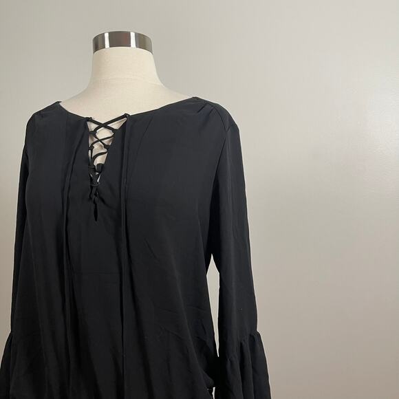 Chelsea 28 • Black Romper Bell Sleeves Lace Up Neckline - Picture 2 of 8